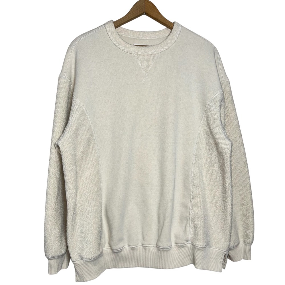 Aerie Sherpa Trim Sweatshirt Cream Crew Neck‎ Long Sleeve Relaxed Fit XS